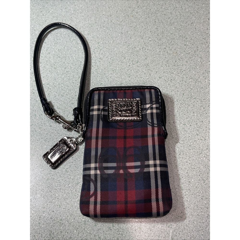 Coach Tartan Plaid Wristlet Pouch Wallet Vintage Y2K Red Blue 2000s